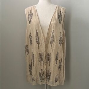 Coldwater Creek Tan and Brown Beaded Boho Southwestern Vest Size XL